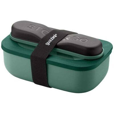 Guzzini Lunch box verte avec compartiment et set de 3 couverts en inox - Publicité Guzzini Lunch box verte avec compartiment et set de 3 couverts en inox - Publicité