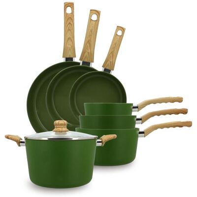Menastyl Batterie de cuisine 7 pièces en céramique olive - tous feux - Publicité Menastyl Batterie de cuisine 7 pièces en céramique olive - tous feux - Publicité