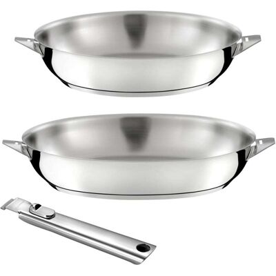 Cuisinox Lot de 2 poêles 24-28cm inox finition miroir + 1 poignée amovible - Publicité Cuisinox Lot de 2 poêles 24-28cm inox finition miroir + 1 poignée amovible - Publicité