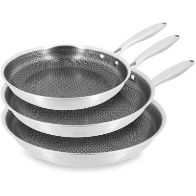 Menastyl Set de 3 poêles revêtu en acier inoxydable - tout feux - Publicité Menastyl Set de 3 poêles revêtu en acier inoxydable - tout feux - Publicité