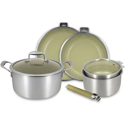 Menastyl Batterie de cuisine 6 pièces en acier inoxydable vert - Publicité Menastyl Batterie de cuisine 6 pièces en acier inoxydable vert - Publicité
