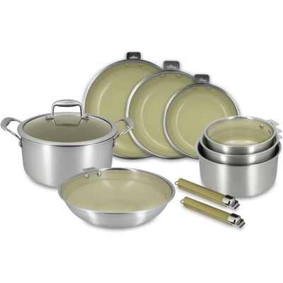 Menastyl Batterie de cuisine 10 pièces en acier inoxydable vert - Publicité Menastyl Batterie de cuisine 10 pièces en acier inoxydable vert - Publicité