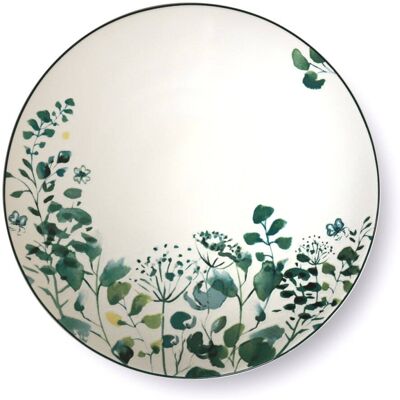 Medard de Noblat Assiette plate en grès blanc/vert - Publicité Medard de Noblat Assiette plate en grès blanc/vert - Publicité