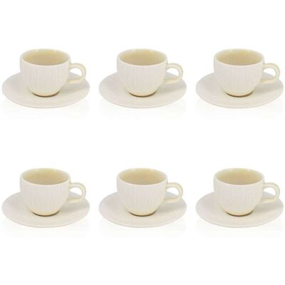 OGO Living Lot de 6 tasses et soucoupes 9cl en porcelaine blanc - beige - Publicité OGO Living Lot de 6 tasses et soucoupes 9cl en porcelaine blanc - beige - Publicité
