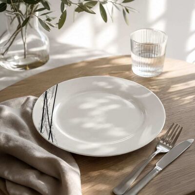 Novastyl Lot de 6 assiettes plates porcelaine blanche à rayures noires 27cm - Publicité Novastyl Lot de 6 assiettes plates porcelaine blanche à rayures noires 27cm - Publicité