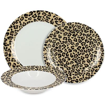Novastyl Service de table 36 pièces en porcelaine à motif léopard - Publicité Novastyl Service de table 36 pièces en porcelaine à motif léopard - Publicité