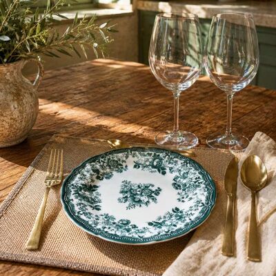 Novastyl Lot de 6 assiettes plates 26cm fleuries en grès vert - Publicité Novastyl Lot de 6 assiettes plates 26cm fleuries en grès vert - Publicité