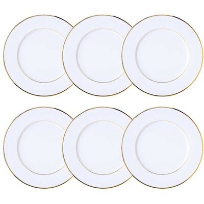 Novastyl Lot de 6 assiettes plates 26,5cm en porcelaine blanche et filet or - Publicité Novastyl Lot de 6 assiettes plates 26,5cm en porcelaine blanche et filet or - Publicité