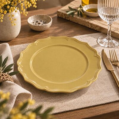 Novastyl Lot de 6 assiettes plates 26,5cm en grès jaune - Publicité Novastyl Lot de 6 assiettes plates 26,5cm en grès jaune - Publicité