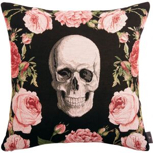 ART Coussin tapisserie crane et roses Noir 50 x 50