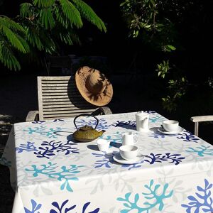 Fleur de Soleil Nappe en coton enduit bleue rectangle 160 x 300 cm