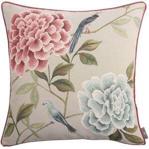 ART Coussin tapisserie fleurs oiseaux bleus made in france gris 48x48