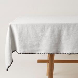 Madura Nappe rectangulaire en lin Blanc mineral et feston noir 140x320 cm