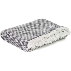 Les jardins de la comtesse Plaid cachemire et laine petits chevrons gris anthracite 130 x 230 cm