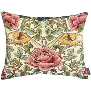 ART Coussin roses et oiseaux d'apres w.morris made in france blanc 38x48