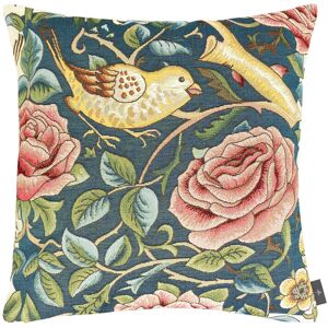 ART Coussin roses et oiseaux d'apres w.morris made in france bleu 48x48