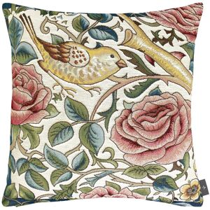 ART Coussin roses et oiseaux d'apres w.morris made in france blanc 48x48