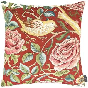 ART Coussin roses et oiseaux d'apres w.morris made in france rouge 48x48