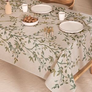 Mint Nappe en lin imprimee vert avec traitement anti-taches 140x200 cm