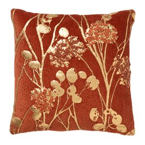 Hoii Coussin orange en velours 45x45 cm avec motif fleuri