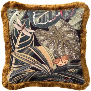 Hoii Coussin noir en velours 45x45 cm avec motif fleuri