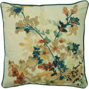 Hoii Coussin vert en coton 45x45 cm avec motif fleuri