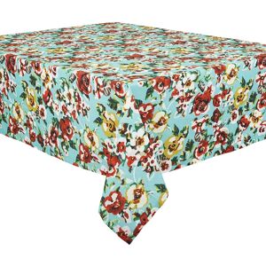 Vent de Boheme Nappe grand format en coton imprime fleuri turquoise 140x235