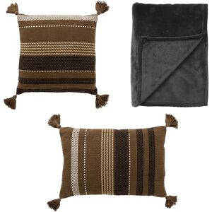 Dutch Decor LOT DE 3 - Coussin 45x45 cm - Coussin 40x60 cm - Plaid - Military Oliv