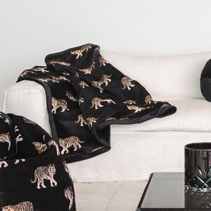 MX HOME Plaid en velours noir avec tigres brodees