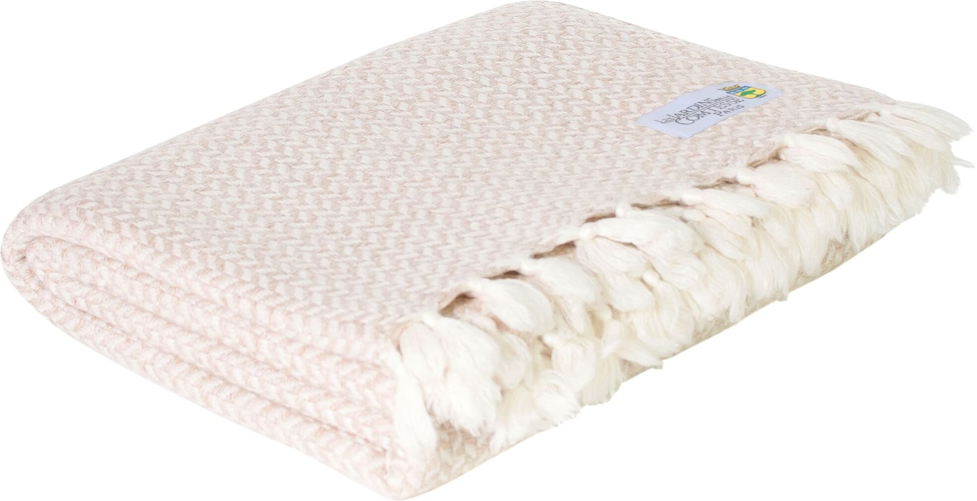 Les jardins de la comtesse Plaid cachemire et laine petits chevrons beige foncé 130 x 230 cm