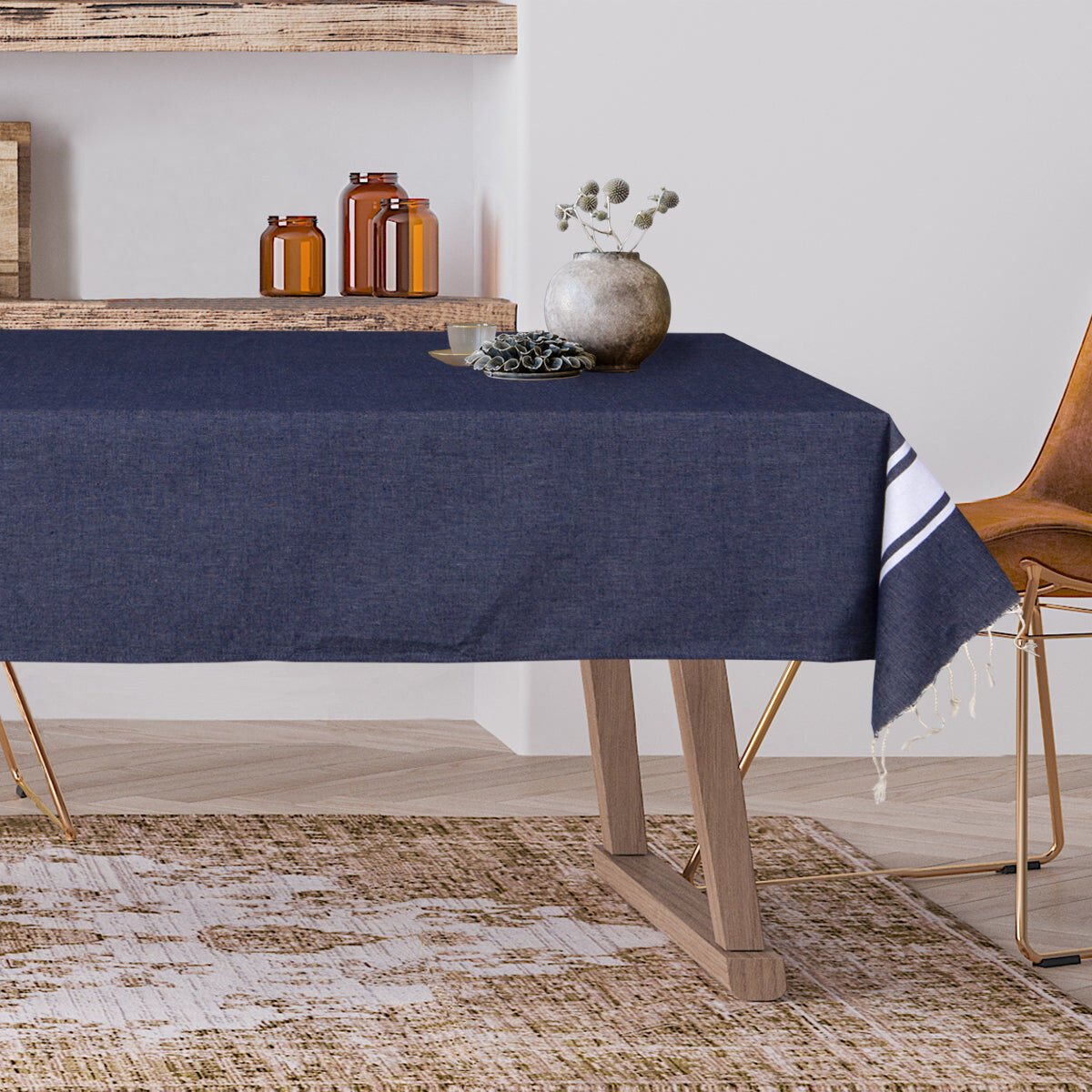 Febronie Nappe rectangulaire coton 150x250 bleu jean