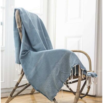 Febronie Plaid coton bleu pétrole 160x250 - Publicité Febronie Plaid coton bleu pétrole 160x250 - Publicité
