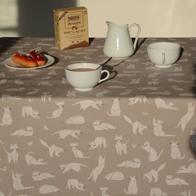 Nappe Rond Taupe Imperméable Anti-Tache Fleur de Soleil - Publicité Nappe Rond Taupe Imperméable Anti-Tache Fleur de Soleil - Publicité