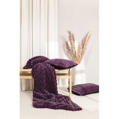 Magma Plaid velours cotelé moelleux imitation fourrure aubergine - 140x200 - Publicité Magma Plaid velours cotelé moelleux imitation fourrure aubergine - 140x200 - Publicité