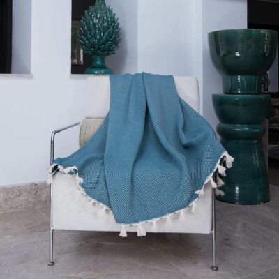 Febronie Plaid coton bleu pétrole 160x250 - Publicité Febronie Plaid coton bleu pétrole 160x250 - Publicité