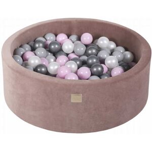 MeowBaby Piscine en velours beige a balles roses, perles et grises H30cm