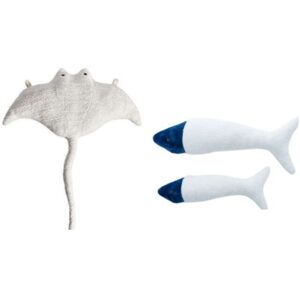 Crochetts Pack peluche murale raie manta blanc et mini poisson blanc