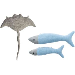 Crochetts Pack peluche murale raie manta gris et mini poisson bleu