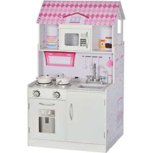 Homcom Maison de poupée cuisine enfant 2 en 1 jeu d'imitation rose blanc