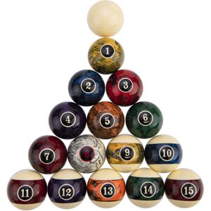 Jardindeco Lot de 16 boules de billard 57 mm en resine billard americain - marbre