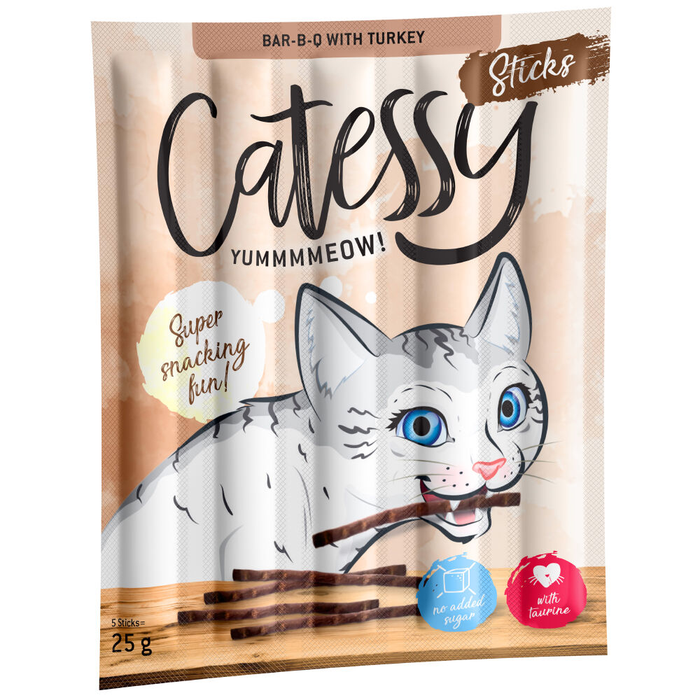 Catessy 10x5g Bâtonnets à mâcher Catessy, Bar-B-Q dinde - Friandises pour chat