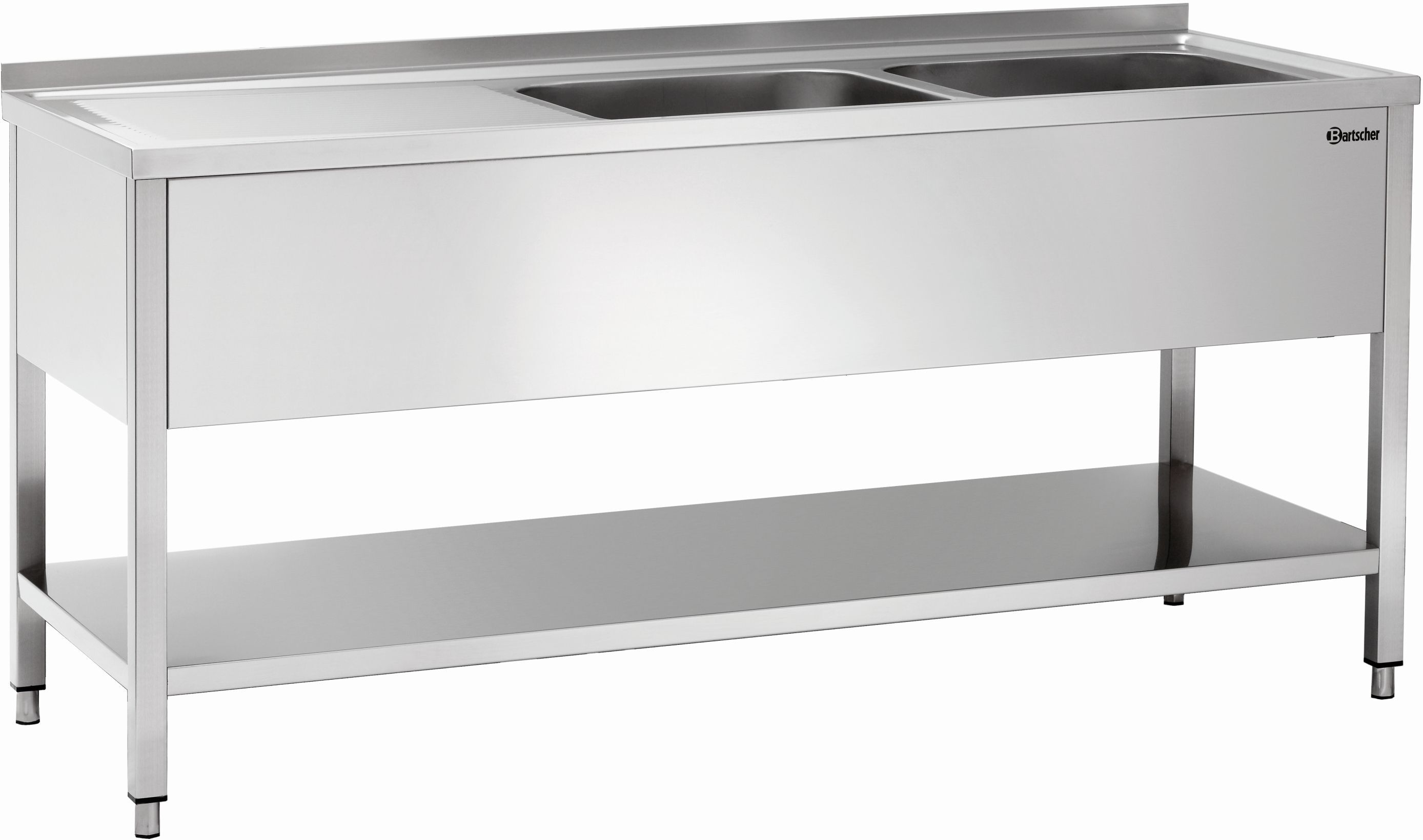 Bartscher Plonge a 2 bassins avec egouttoir a gauche et etagere intermediaire Bartscher Plonge a 2 bassins avec egouttoir a gauche et etagere intermediaire