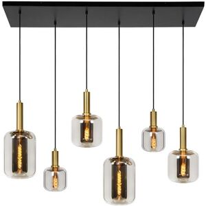 Suspension Lucide JOANET-Suspension Verre 6 lumieres Verre fume L130cm Noir