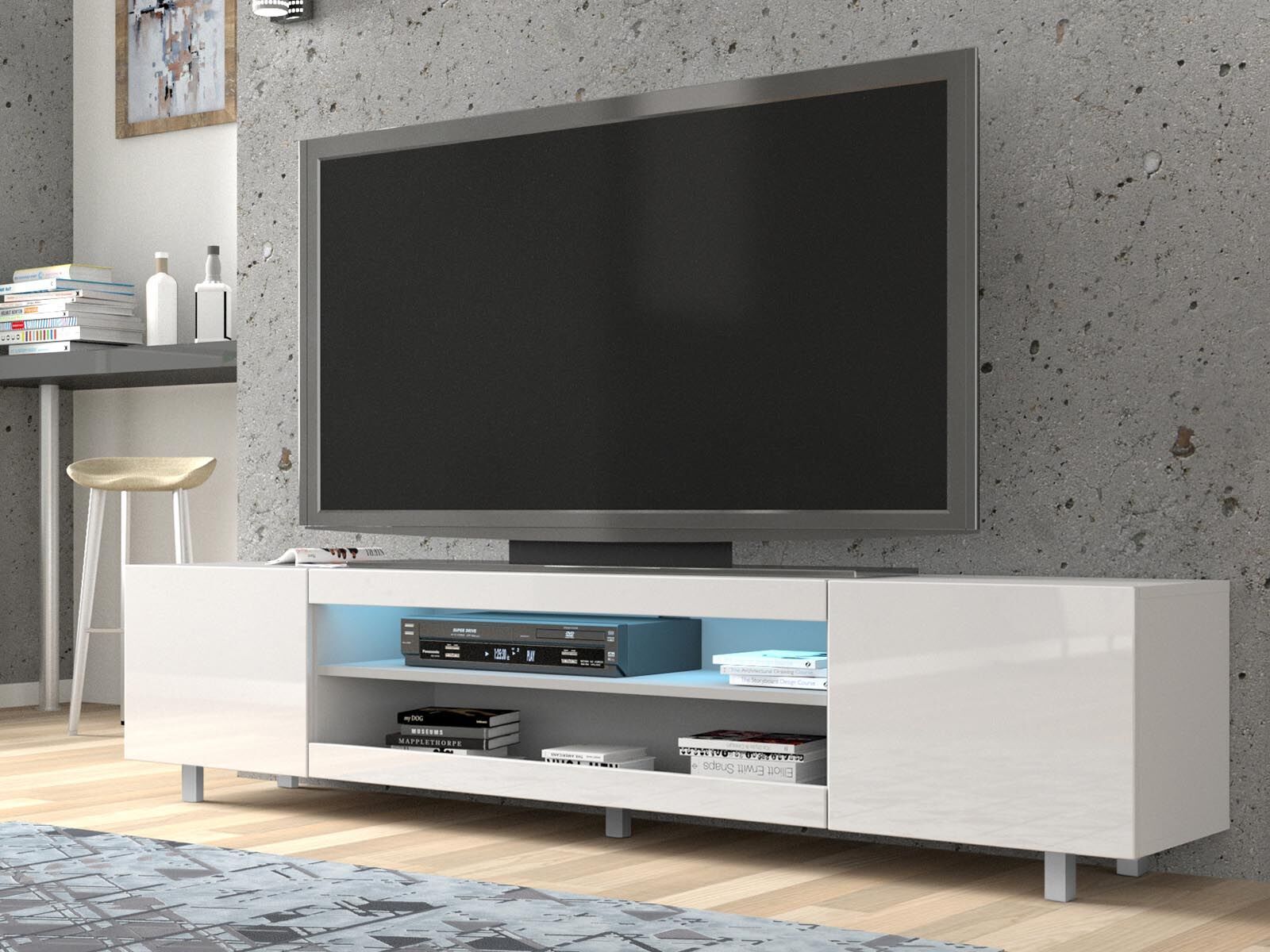 Mobistoxx Meuble tv-hifi KATIA 2 portes blanc brillant sans led