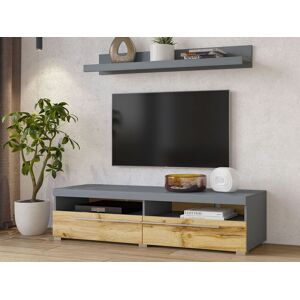 Mobistoxx Meuble tv-hifi ROBB 2 portes gris/chene wotan avec etagere