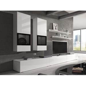 Mobistoxx Mur tv-hifi BABEL 5 portes blanc/blanc laque sans led sans table basse