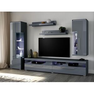 Mobistoxx Mur tv-hifi INAZO II 4 portes droite gris/gris laque sans led