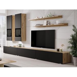 Mobistoxx Mur tv-hifi BABEL 5 portes chene artisan/noir mat sans led sans table basse