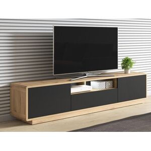 Mobistoxx Meuble TV ASTER 200 cm 2 portes 1 tiroir noir mat/chene taurus