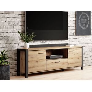 Mobistoxx Meuble tv-hifi ATIK 2 portes 1 tiroir 180 cm noir/chene taurus